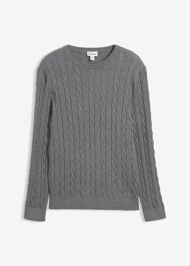 Jersey de punto fino con patrón trenzado de suave mezcla de algodón, slim fit