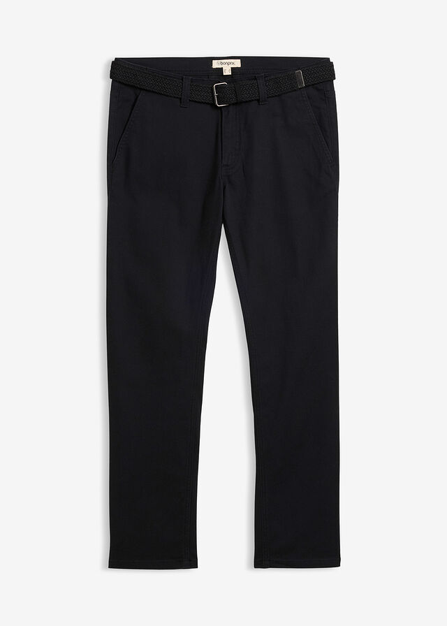 Pantalón elástico tipo chinos con regular, cinturilla elástica, cinturón y forma recta