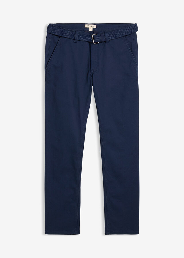 Pantalón elástico tipo chinos con regular, cinturilla elástica, cinturón y forma recta