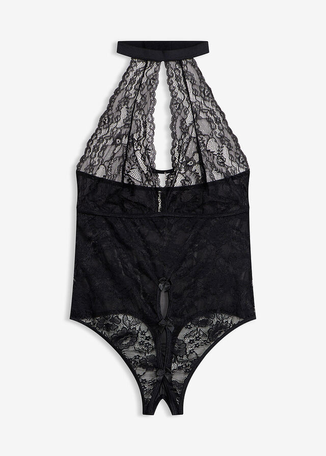 Body De Encaje Negro Para Mujer, Lencería Sexy De Una Pieza Con Diseño De Malla Floral