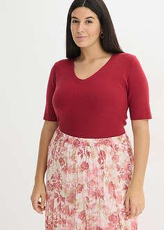 Jersey de canalé de manga corta con viscosa