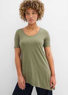 Camiseta larga asimétrica de mezcla de algodón y viscosa