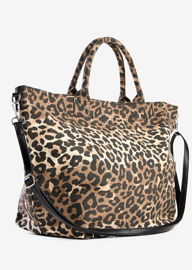 Bolso tipo shopper de lona con estampado de leopardo