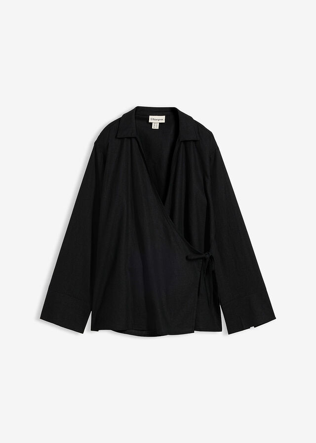 Blusa cruzada de mezcla de lino