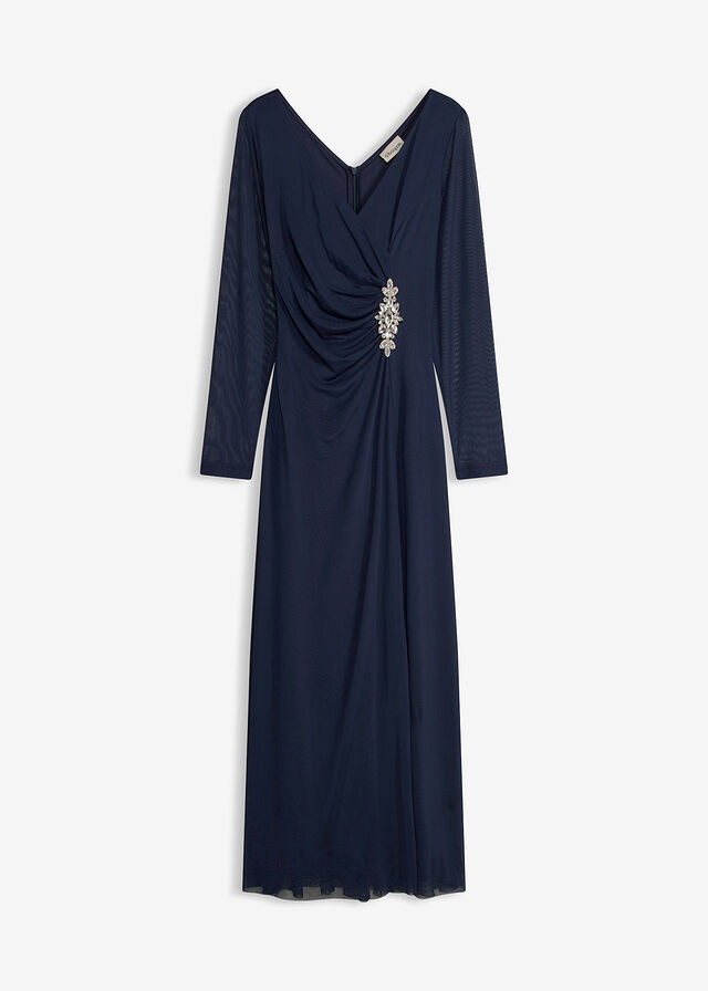 Vestido de noche de tul delicado con aplicación de piedras