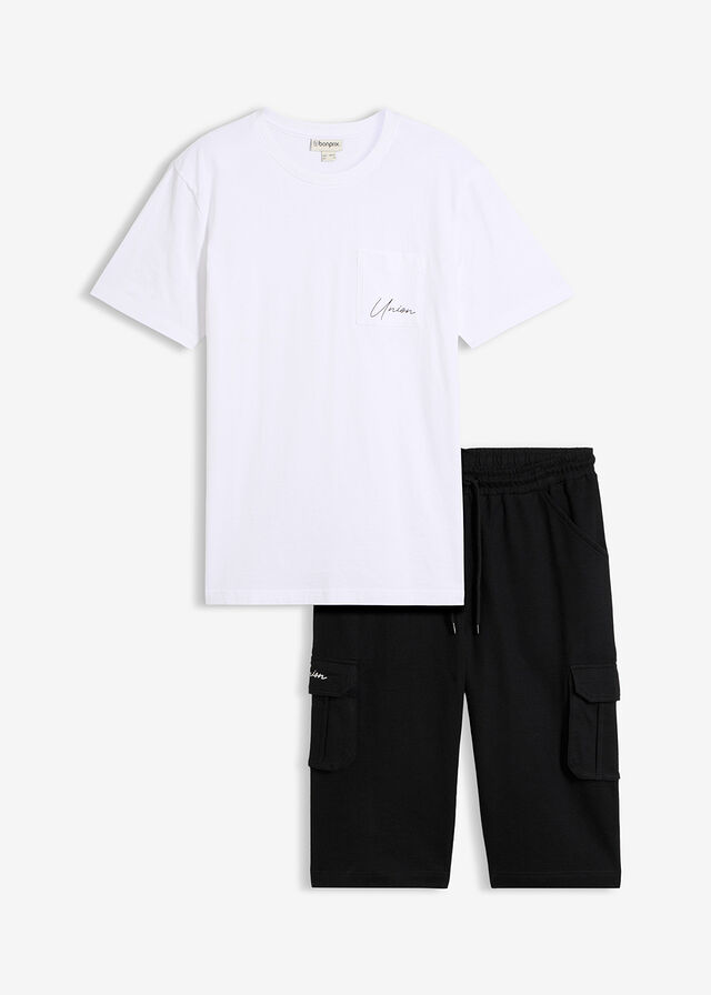 Camiseta con bermudas cargo de algodón orgánico puro (2 piezas)