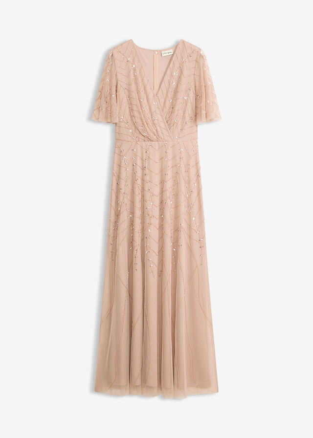 Vestido de noche de tul delicado con bordado de lentejuelas