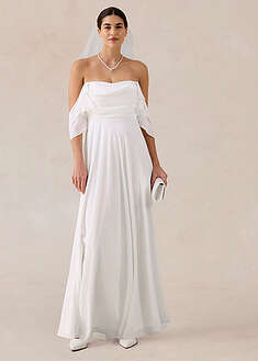 Vestido de novia de gasa fina con drapeado