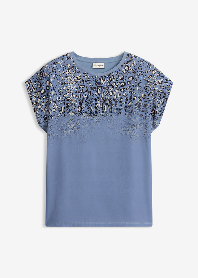 Camiseta con inserto de malla y piedras brillantes