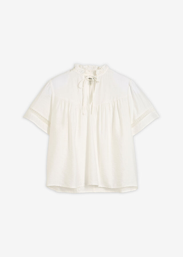 Blusa de manga corta con inserto de encaje