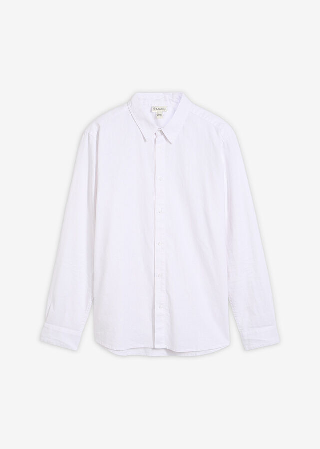 Camisa de manga larga de mezcla de lino transpirable con corte moderno