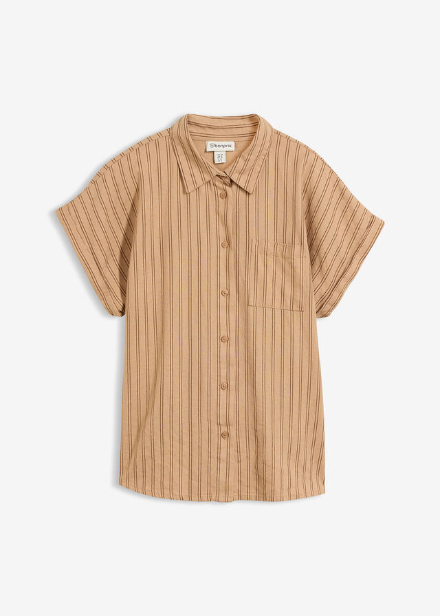 Blusa de mezcla de lino con manga corta