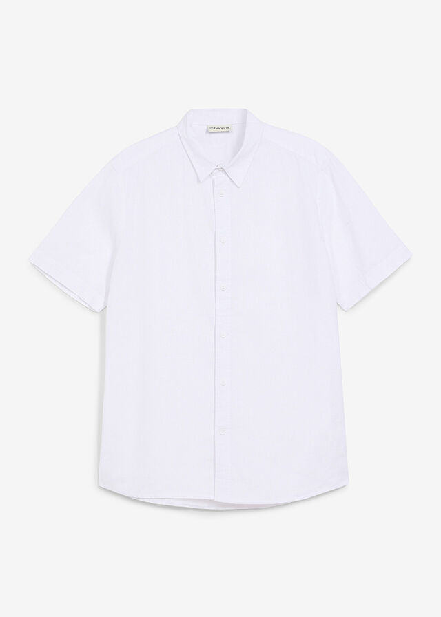 Camisa de manga corta de mezcla de lino vaporosa