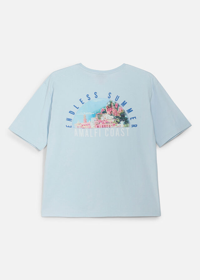 Camiseta holgada de algodón orgánico con un gran estampado en la espalda