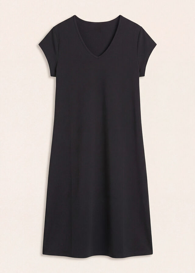 Vestido camisero de mezcla de algodón elástico