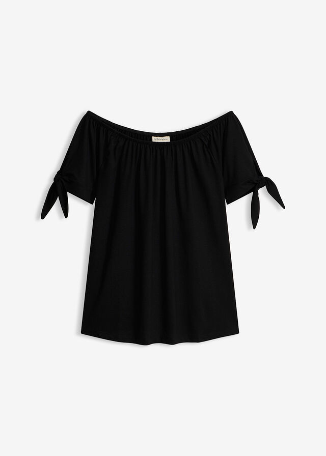 Camiseta con escote bañera y detalle de lazo